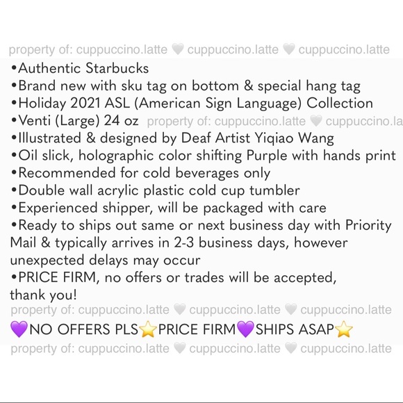 👌NEW💜Starbucks 2021 ASL Holiday Purple Iridescent Hands Holo Cold Cup - Picture 11 of 11